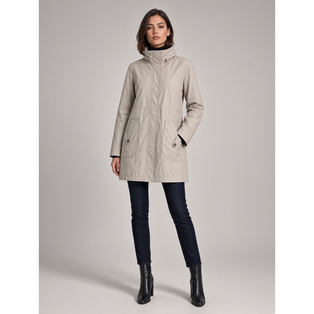 Lands End Funnel Neck Hooded Coat Beige Gorpcore Minimalist L/P 14-16 Gorpcore